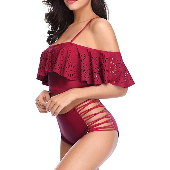 Off The Shoulder Two Piece High waist Bikini - Picture 3 of 4